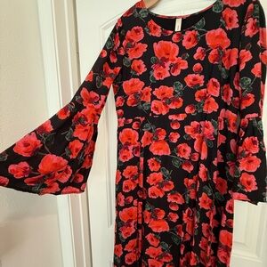 Cotton dress for summer Floral Black and Red Dress/ Maxi